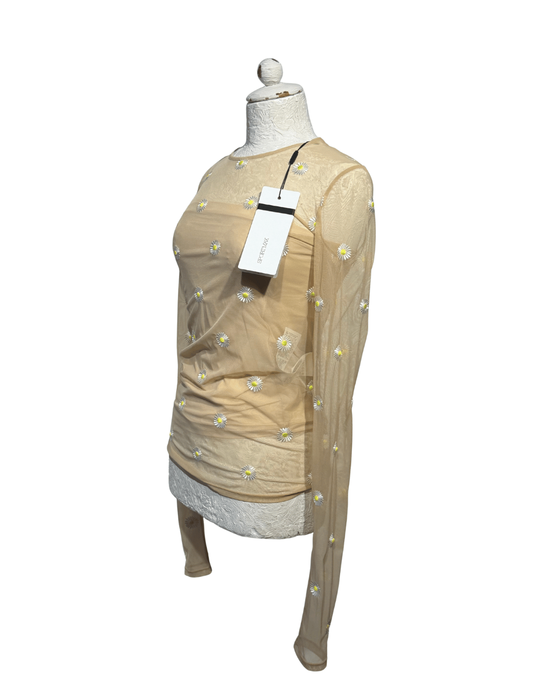 TOP IN TULLE CON RICAMI A MARGHERITA Tg M