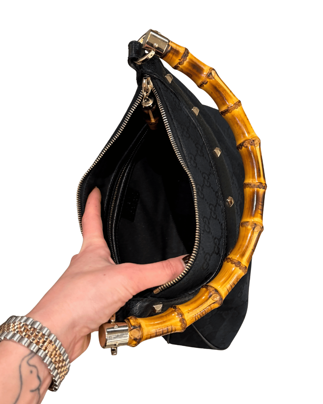 GUCCI TESSUTO GG NERO A SPALLA MANICO BAMBOO