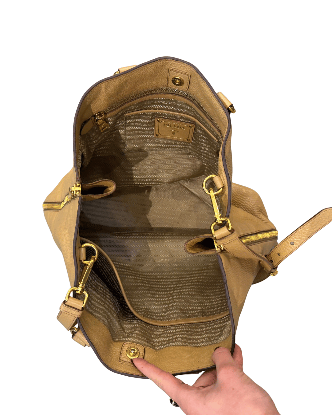 BORSA PRADA PELLE MARTELLATA BEIGE