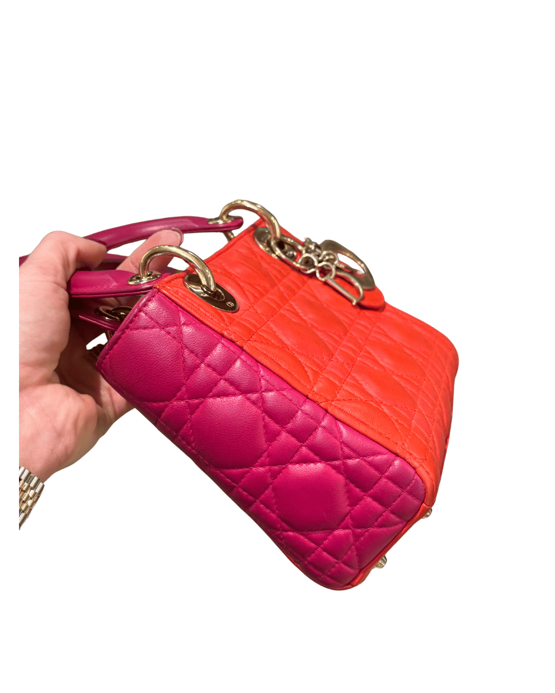 MINI LADY DIOR BICOLORE FUCSIA E ROSSA