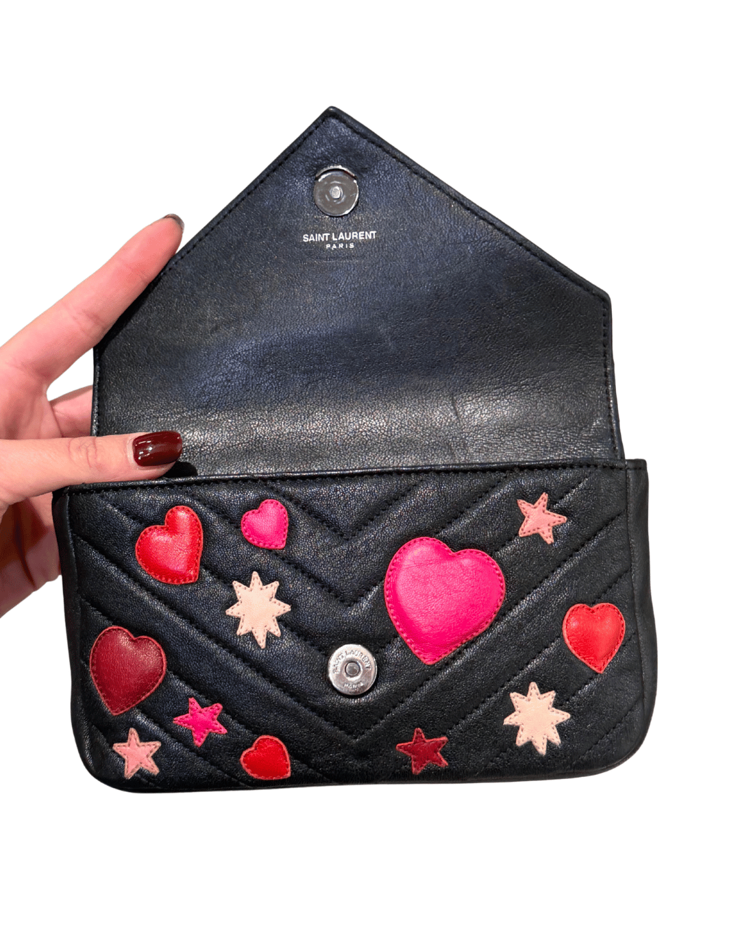 MINI COLLEGE YSL NERA CON PATCH CUORI E STELLE