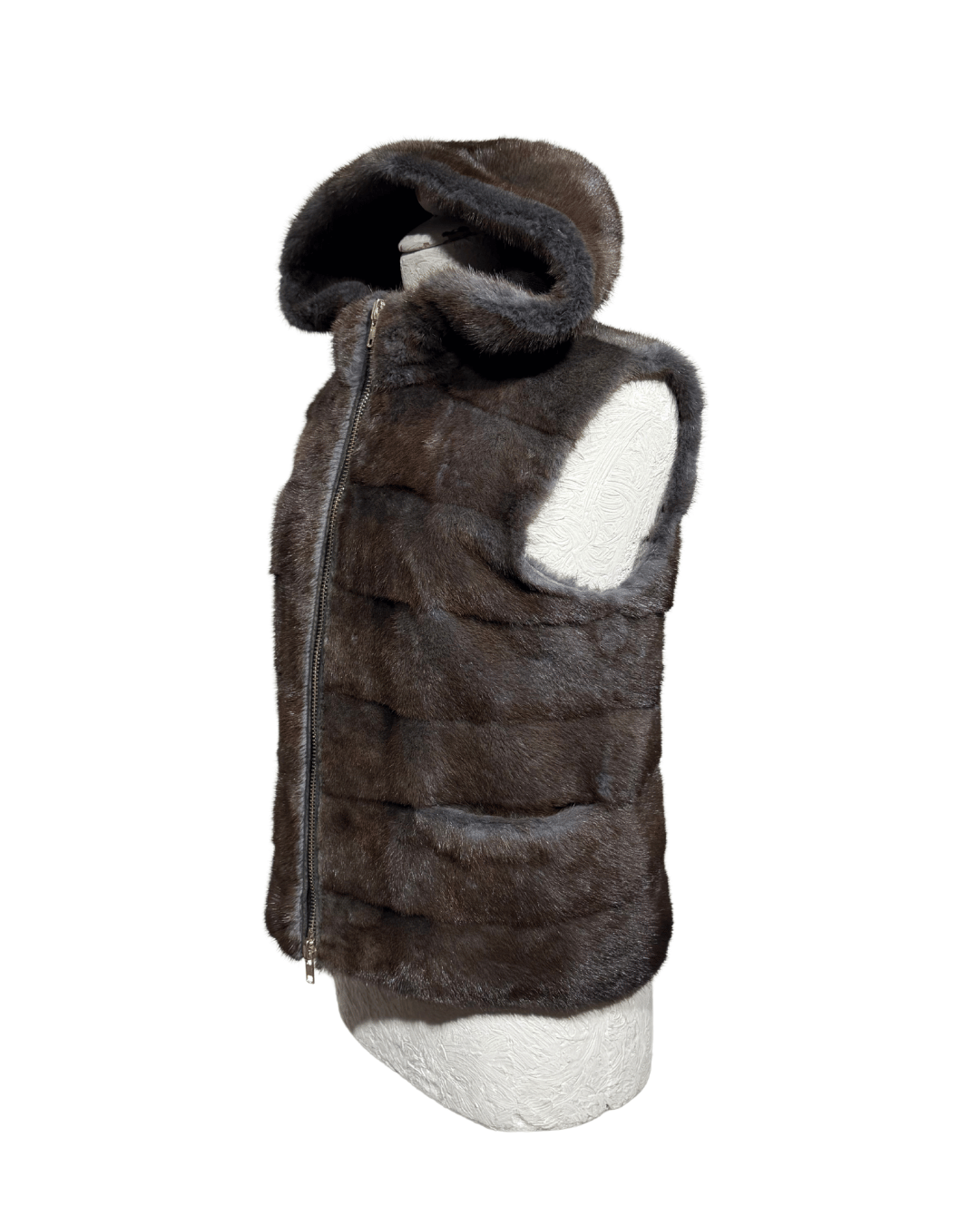 GILET VISONE CON CAPPUCCIO