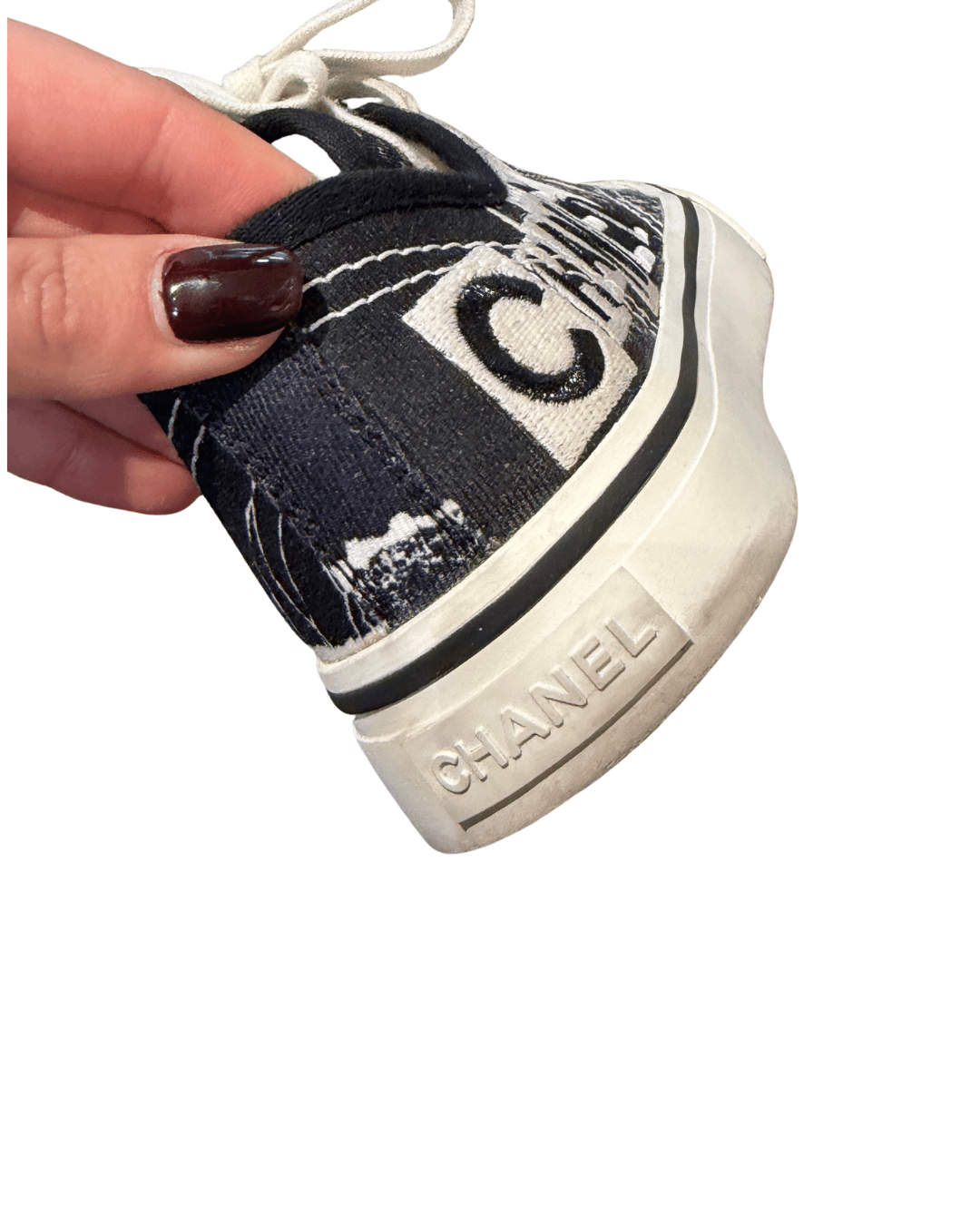 SNEAKERS CHANEL IN TELA BIANCHE E NERE Nr 37.5