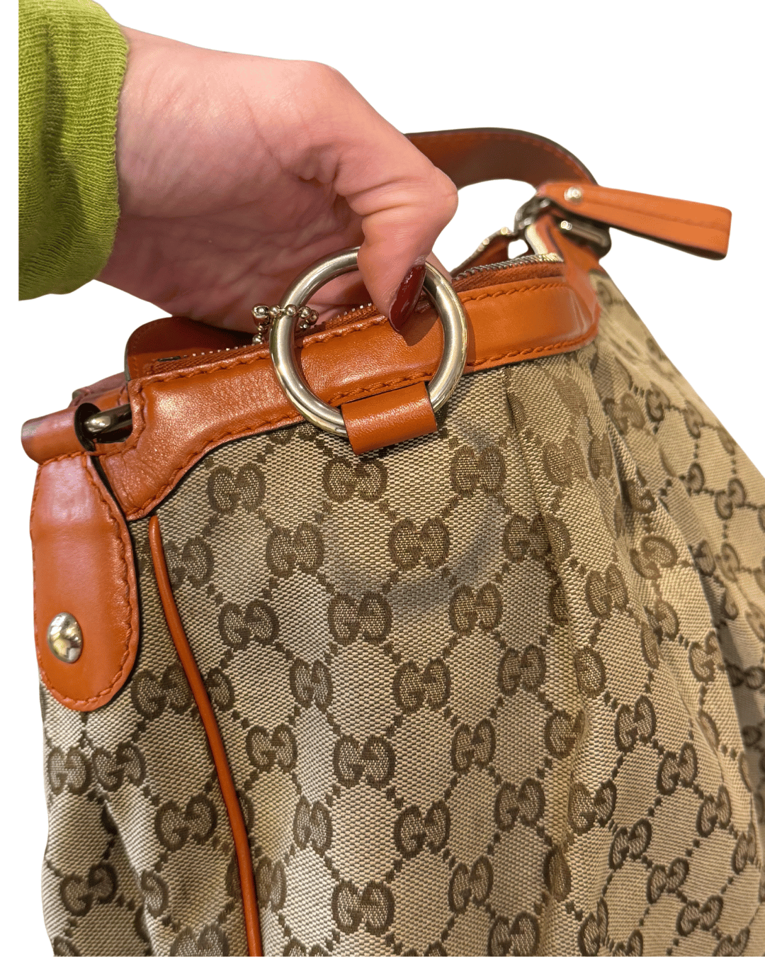 BORSA DI GUCCI GG SUPREME CON RIFINITURE ARANCIONI