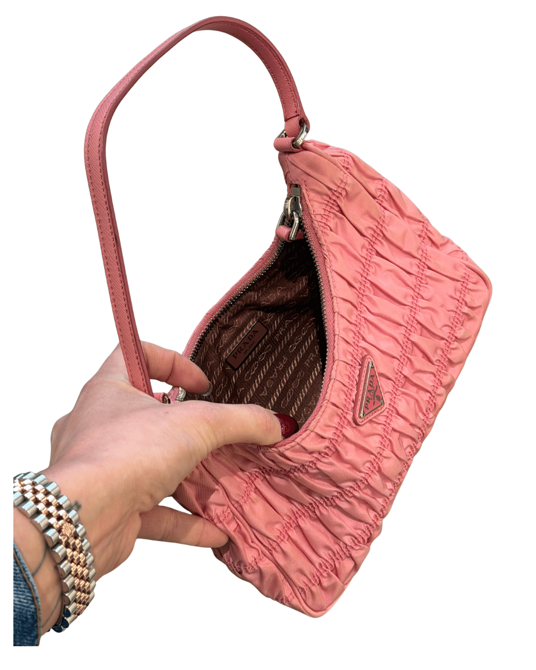 PRADA IN NYLON ROSA TESSUTO GAUFRE