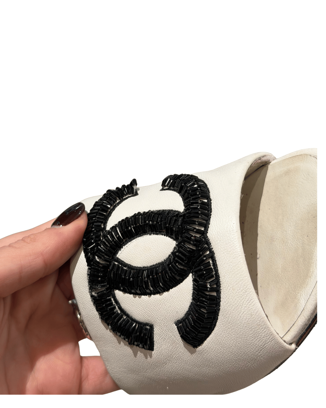 CIABATTINE CHANEL BIANCHE CON TACCO LOGO CC Nr 37