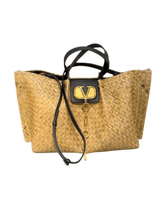 SHOPPER VALENTINO RAFFIA RIFINITURE NERE
