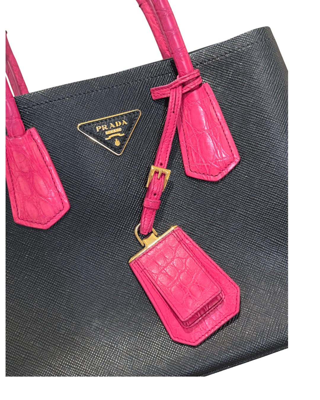 PRADA DOUBLE NERA CON MANICI STAMPA COCCO FUCSIA