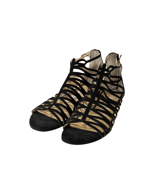 JIMMY CHOO SANDALI GLADIATORE SCAMOSCIATI NERI