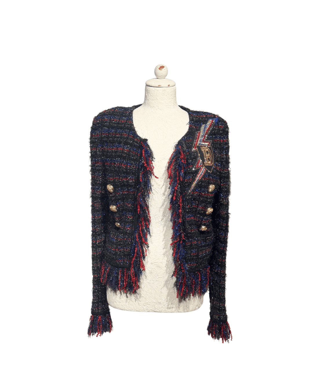 GIACCA BALMAIN NERA LUREX CON STEMMA FRONTALE Tg 42