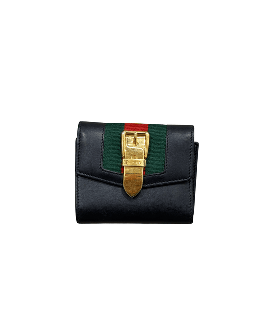 PICCOLO PORTAFOGLIO NERO GUCCI SYLVIE FASCIA WEB ROSSA E VERDE