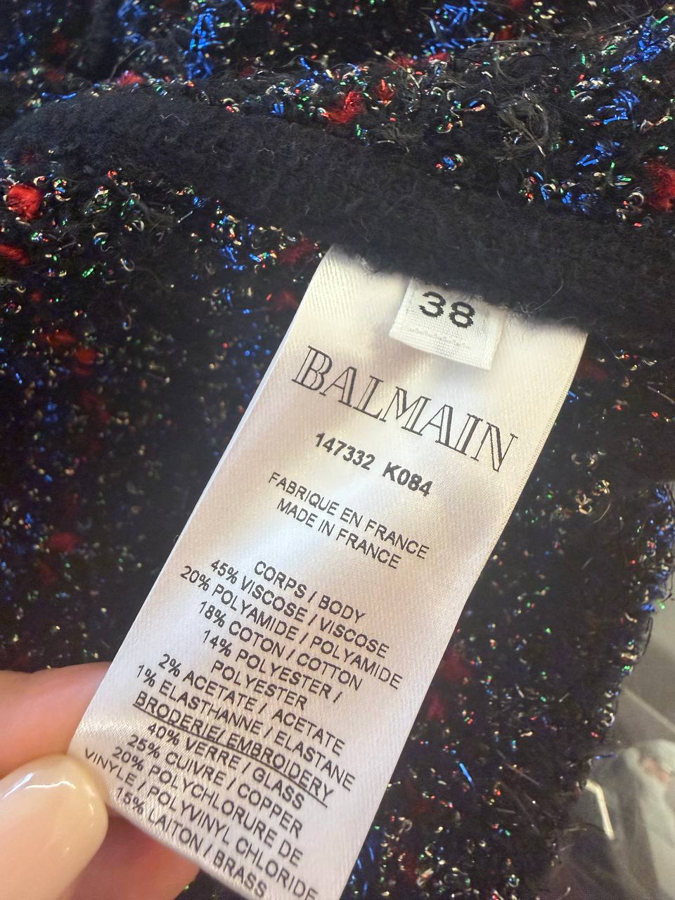 GIACCA BALMAIN NERA LUREX CON STEMMA FRONTALE Tg 42