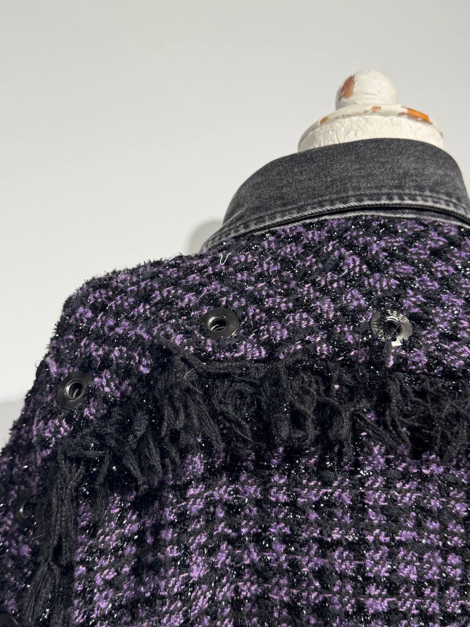 GIACCA DIESEL TWEED BOUCLÉ VIOLA E NERO DENIM OVERSIZE Tg XS