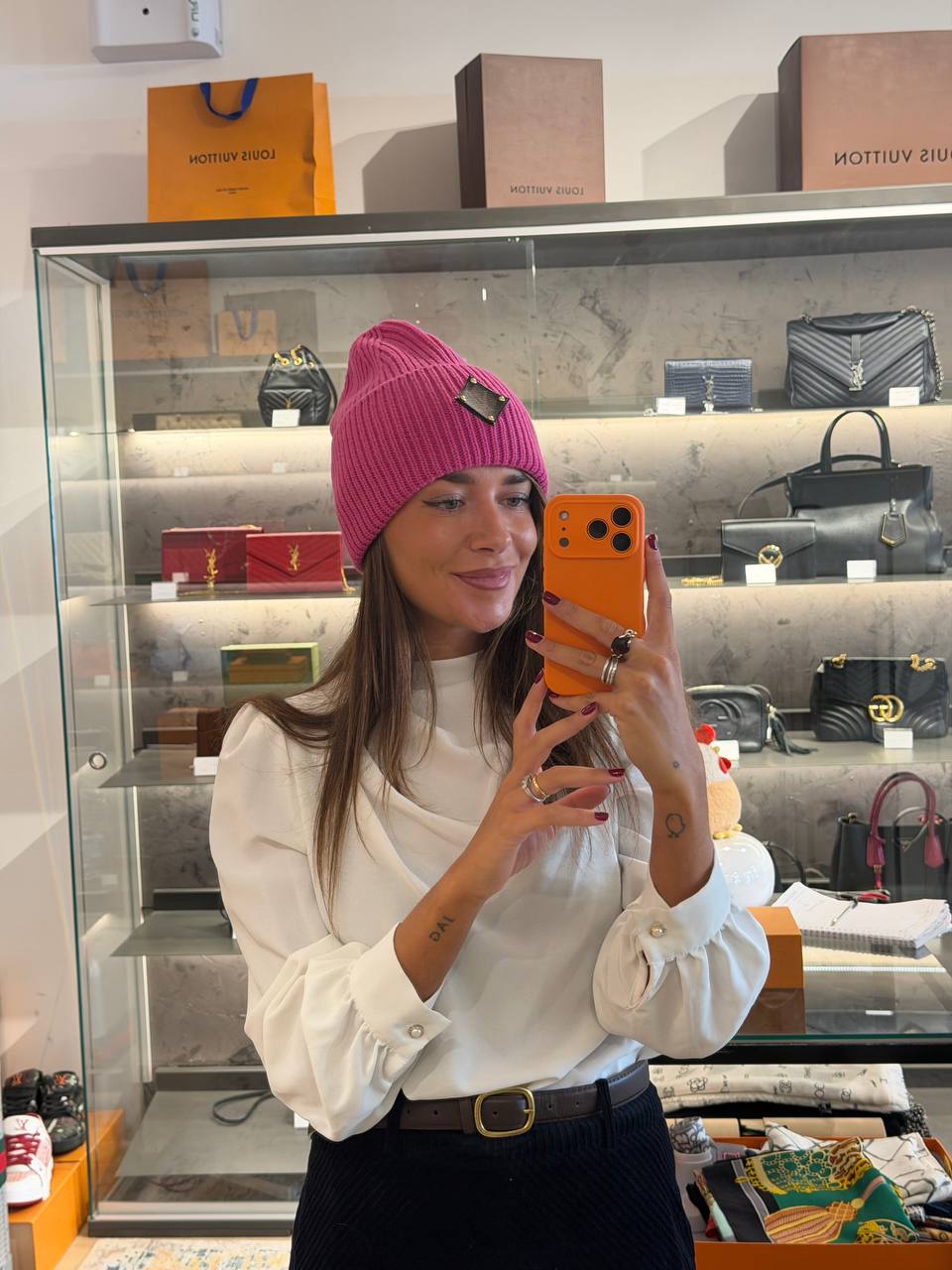 CUFFIA LANA LOUIS VUITTON FUCSIA CON SCATOLA