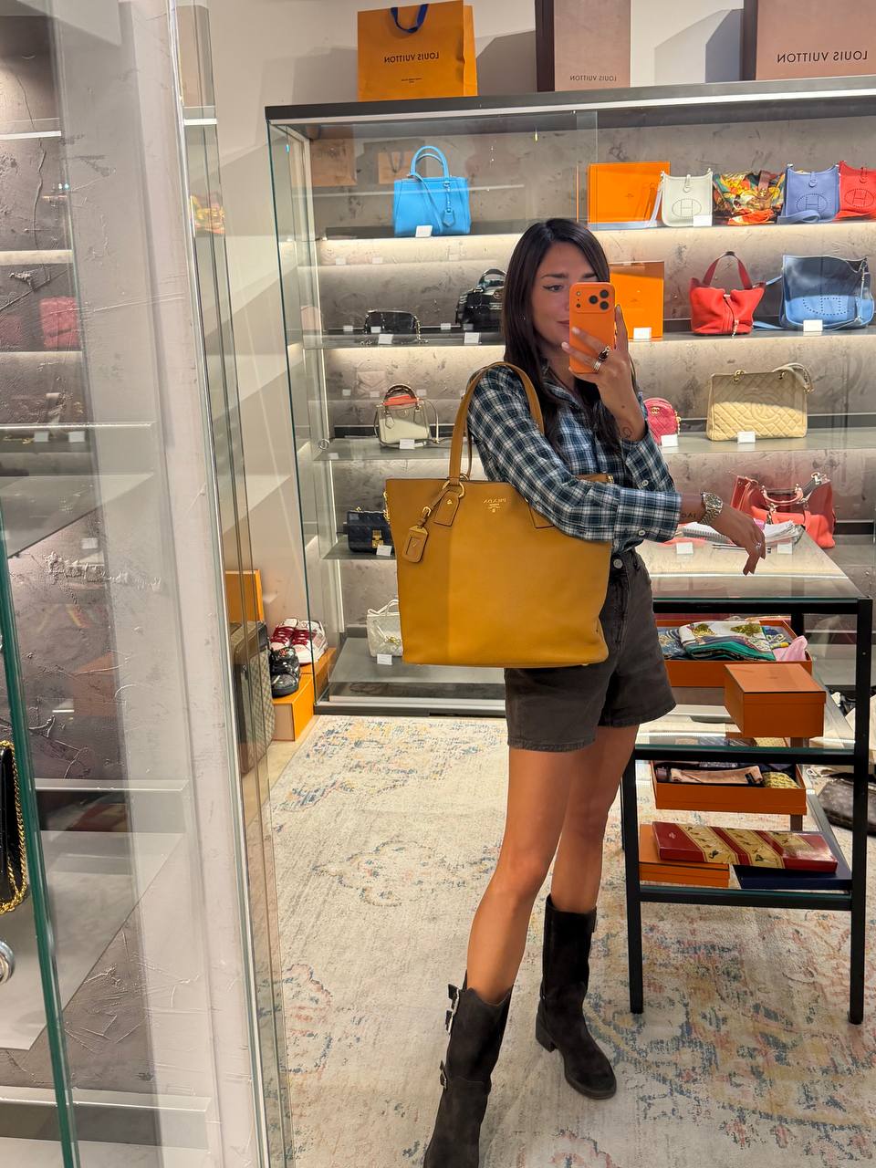 TOTE BAG PRADA PELLE VITELLO  OCRA / SENAPE