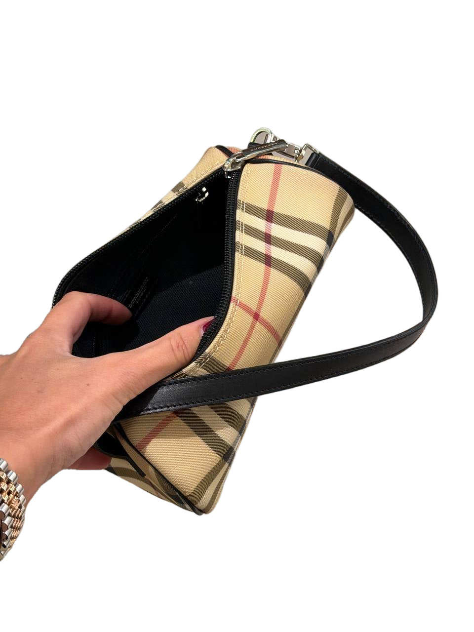CILIDRO A MANO BURBERRY CHECK MANICO PELLE NERA