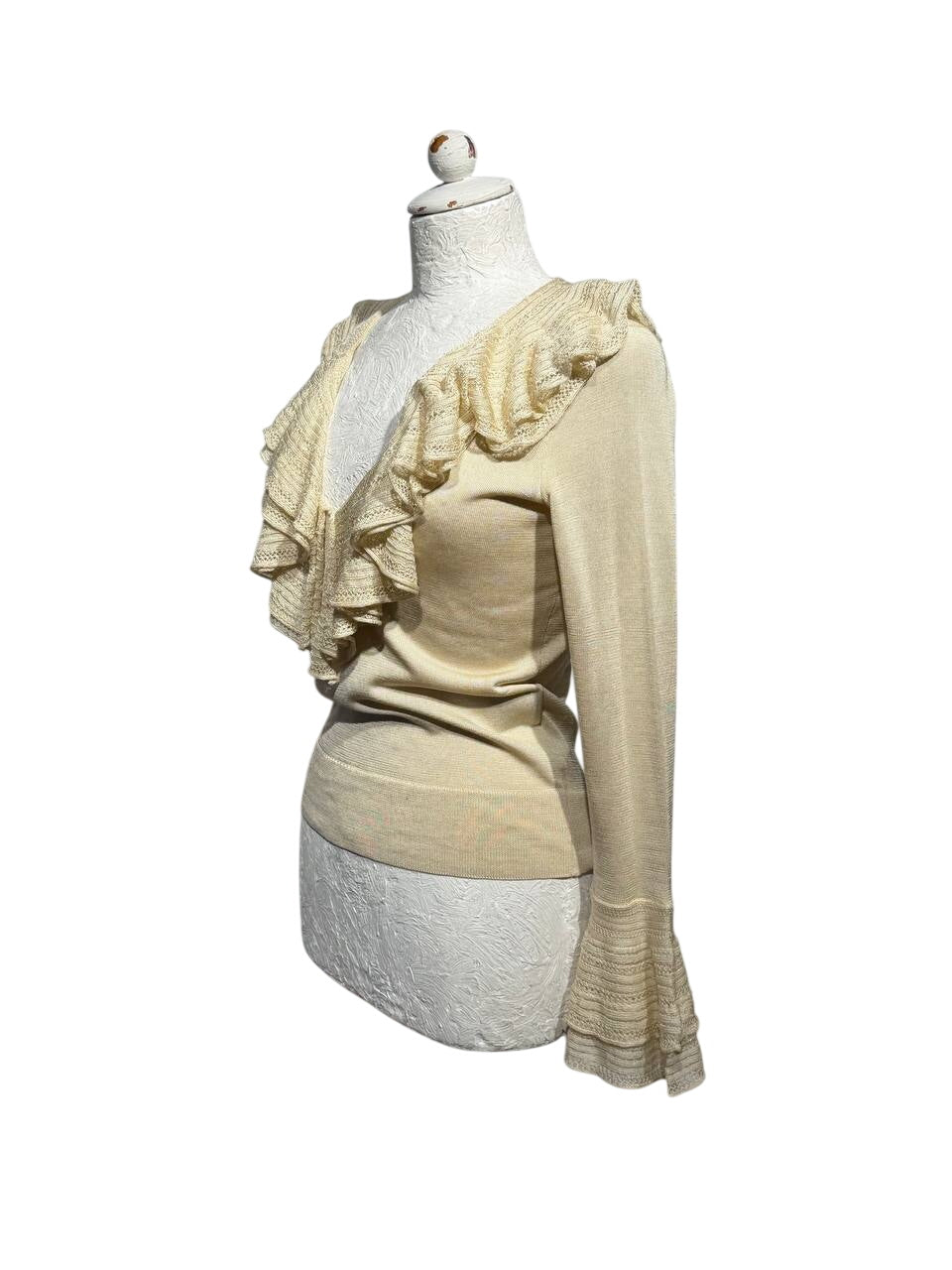 MAGLIA RALPH LAUREN SETA CASHMERE VOLANT CREMA Tg XS