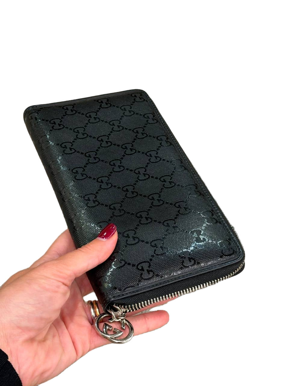 PORTAFOGLIO GUCCI ZIP AROUND GG NERO PVC
