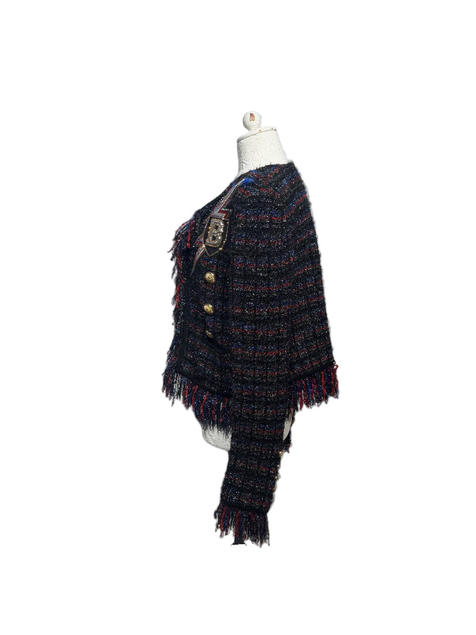 GIACCA BALMAIN NERA LUREX CON STEMMA FRONTALE Tg 42