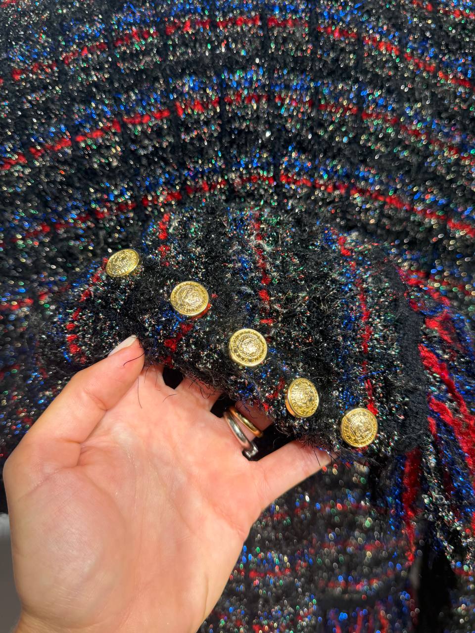 GIACCA BALMAIN NERA LUREX CON STEMMA FRONTALE Tg 42
