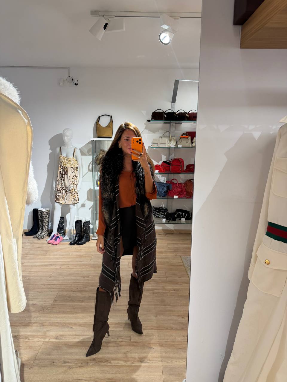 CAPPOTTO MARRONE DELUXE 2 PZ CON PELO VOLPE Tg 44