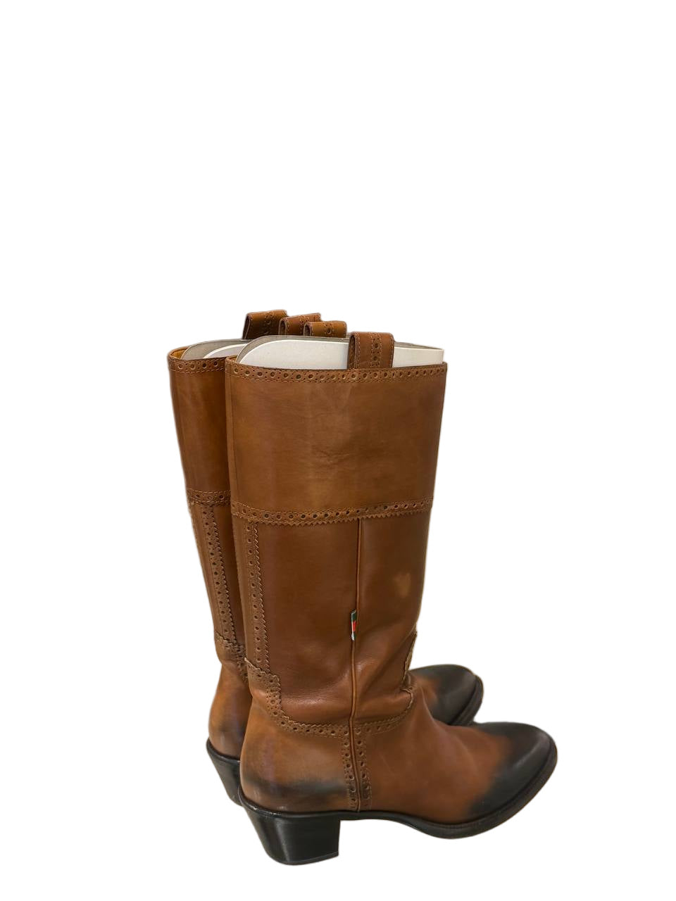 STIVALI GUCCI STILE CAMPEROS PELLE CUOIO PUNTA SCURA Nr 39.5