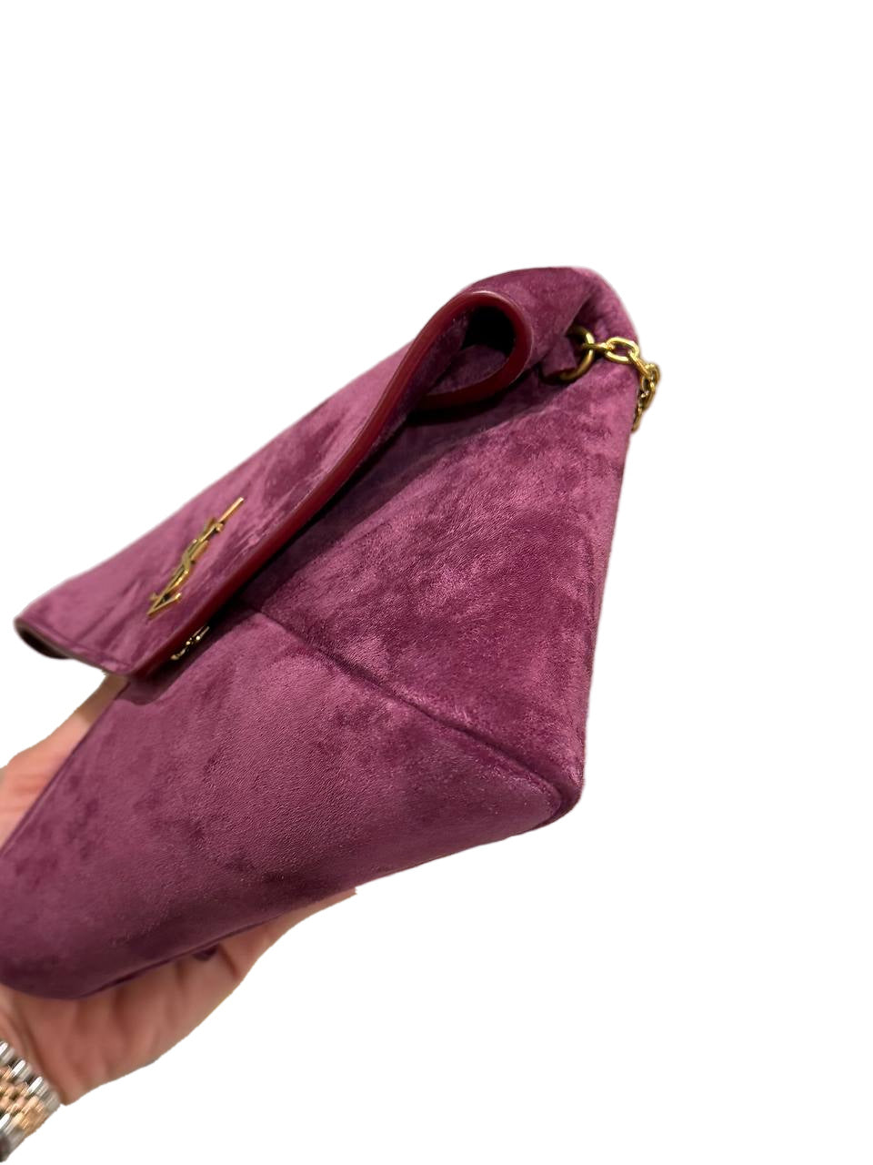 POCHETTE CASSANDRA SMALL SAINT LAURENT SUEDE PRUGNA