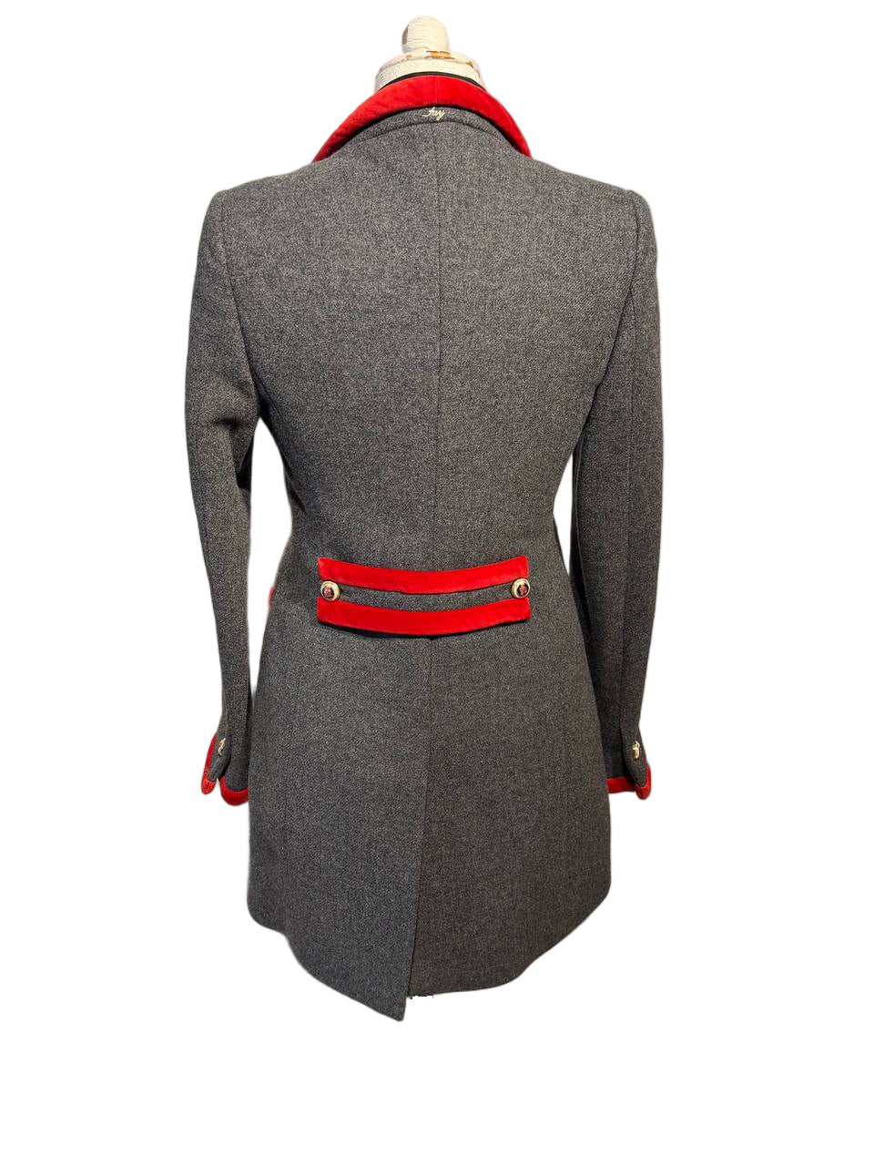 CAPPOTTO FAY  IN LANA VERGINE BORDI VELLUTO ROSSO Tg S