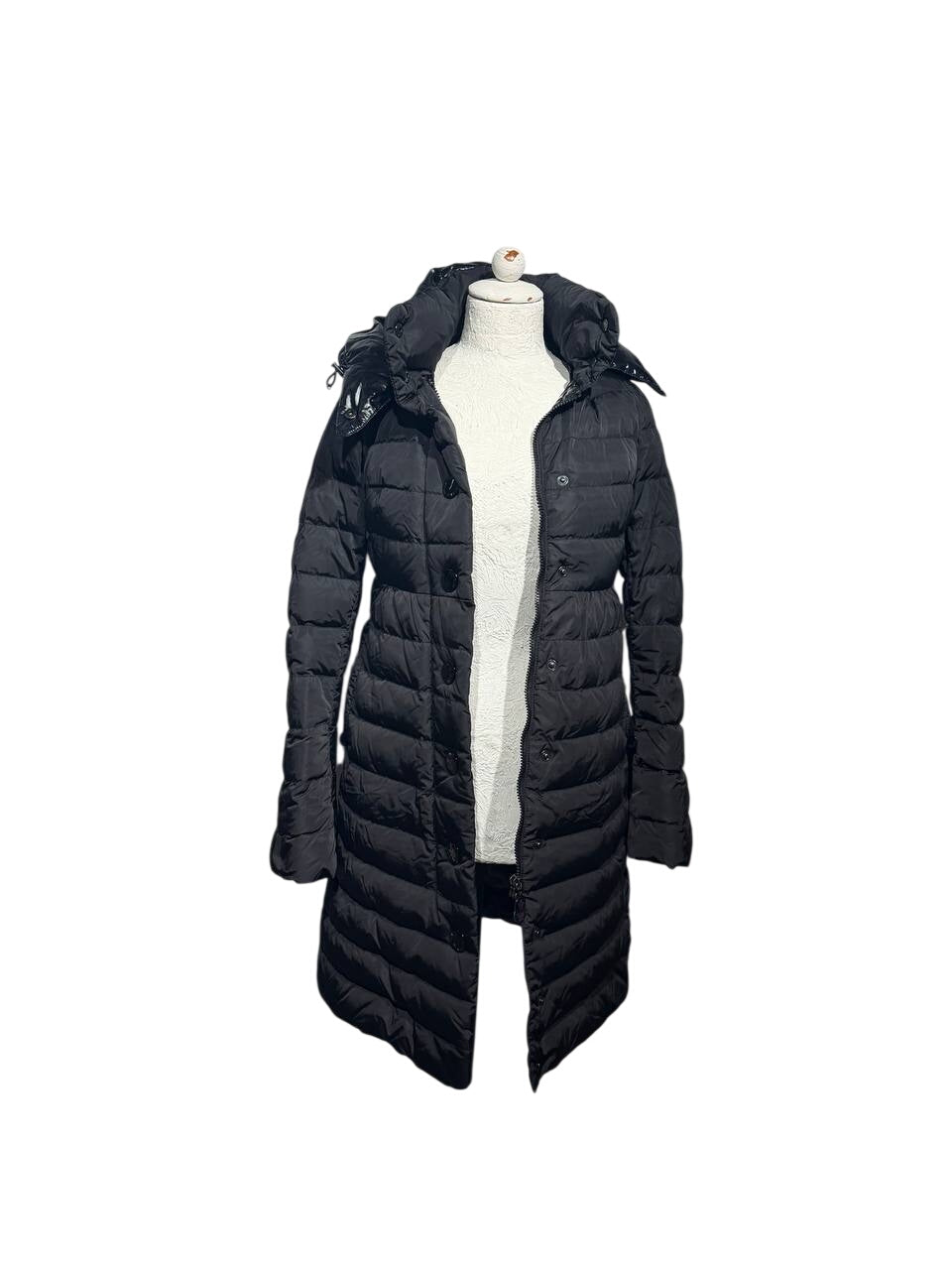 MONCLER PIUMINO LUNGO DONNA NERO CON CAPPUCCIO Tg 0