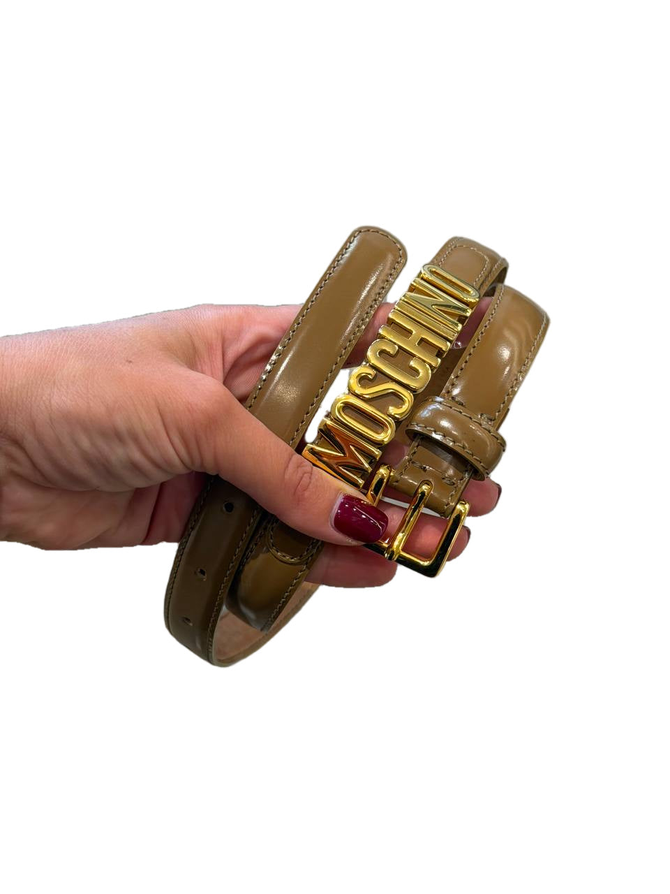CINTURA SOTTILE MOSCHINO CARAMELLO LETTERE GOLD