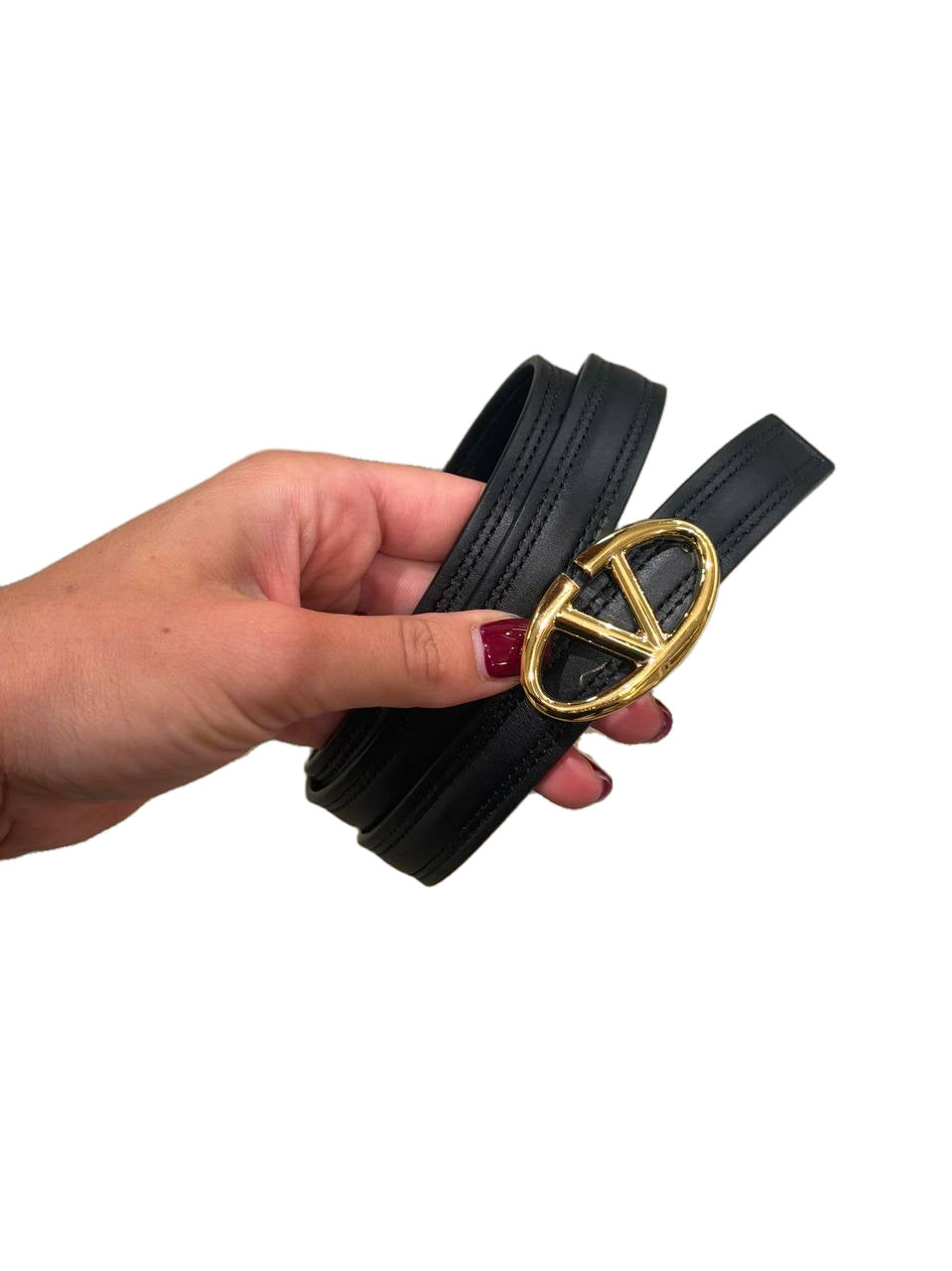 CINTURA VALENTINO NERA V LOGO DORATO 80
