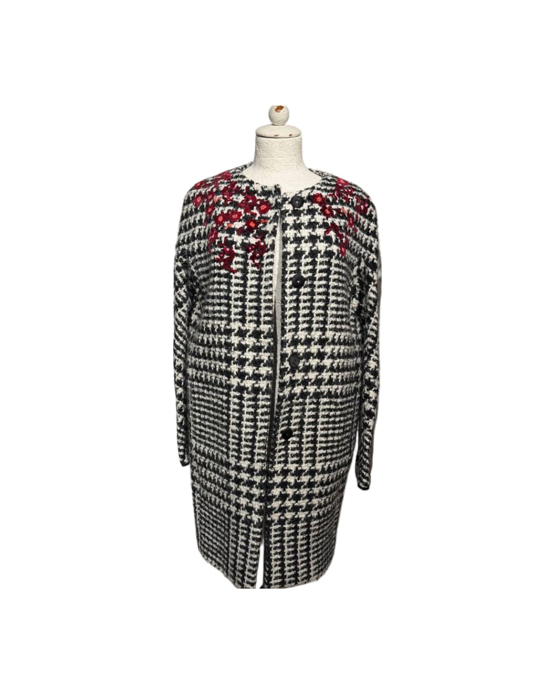 CAPPOTTO ERMANNO SCERVINO PIED DE POULE RICAMO Tg 40