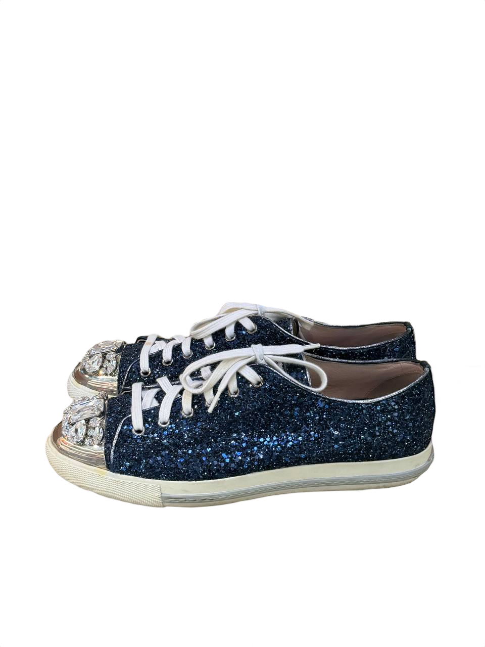 SNEAKERS MIUMIU SNEAKER GLITTER BLU CAP TOE CRISTALLI Nr 40