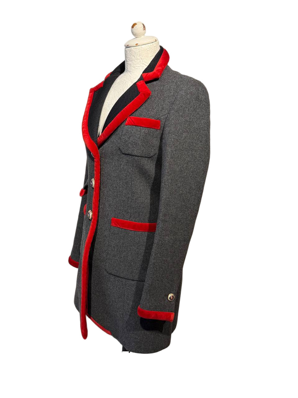 CAPPOTTO FAY  IN LANA VERGINE BORDI VELLUTO ROSSO Tg S