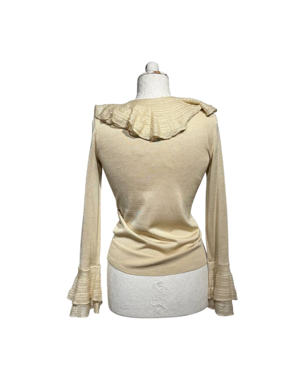 MAGLIA RALPH LAUREN SETA CASHMERE VOLANT CREMA Tg XS