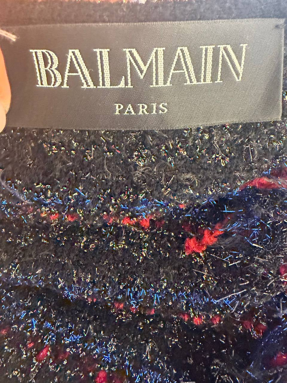 GIACCA BALMAIN NERA LUREX CON STEMMA FRONTALE Tg 42