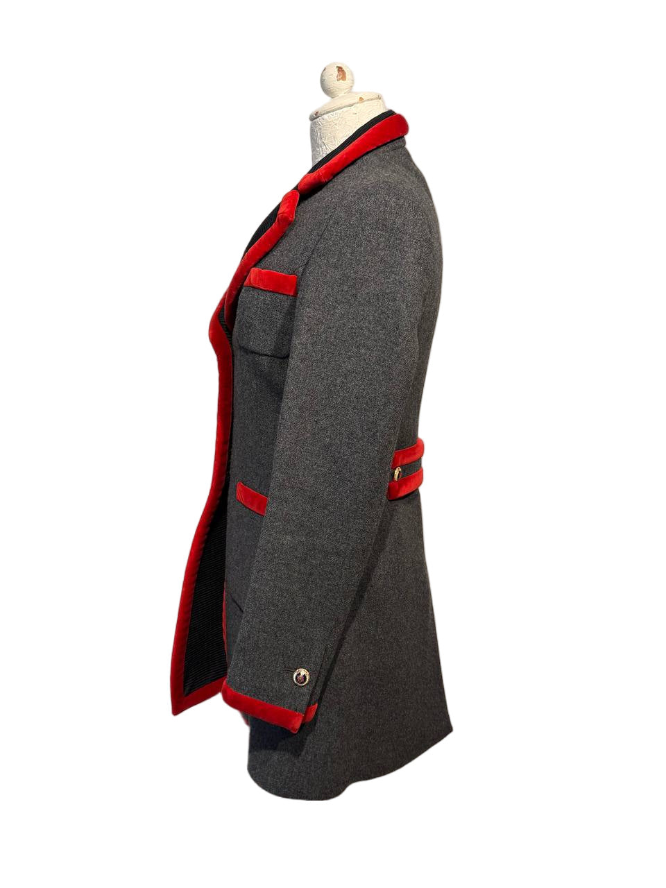 CAPPOTTO FAY  IN LANA VERGINE BORDI VELLUTO ROSSO Tg S
