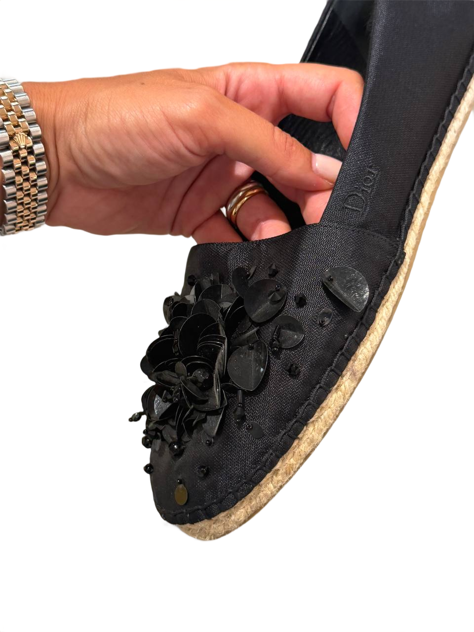 BALLERINE ESPADRILLAS DIOR ESPADRILLAS NERE FIORI E PERLINE Nr 41