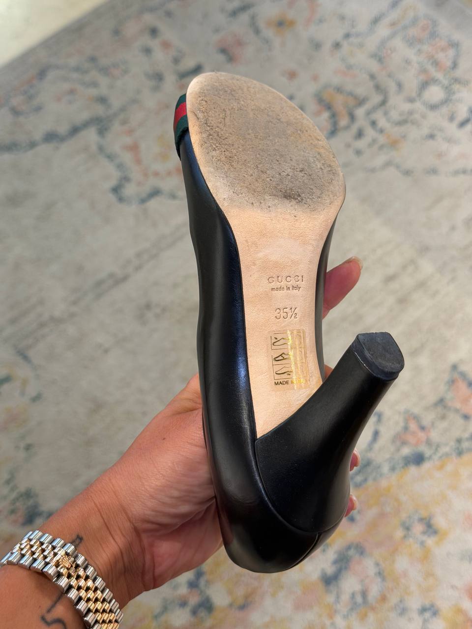 GUCCI DÉCOLLETÉ NERA PELLE WEB TACCO GROSSO Nr 35.5