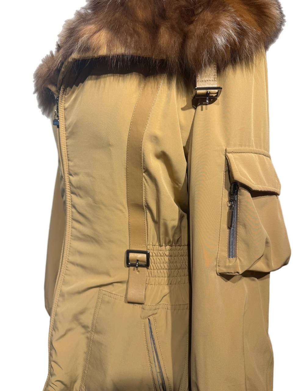 PIUMINO BEIGE MAZZI OVEREAR PELO VOLPE  Tg 44