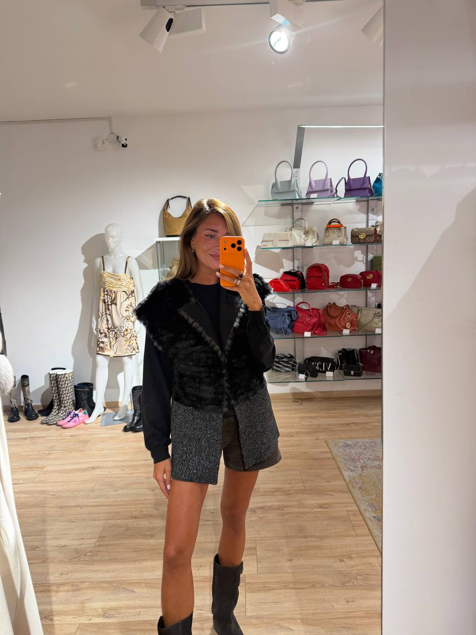 GILET PELLICCIA CONIGLIO LUREX NERO Tg 38