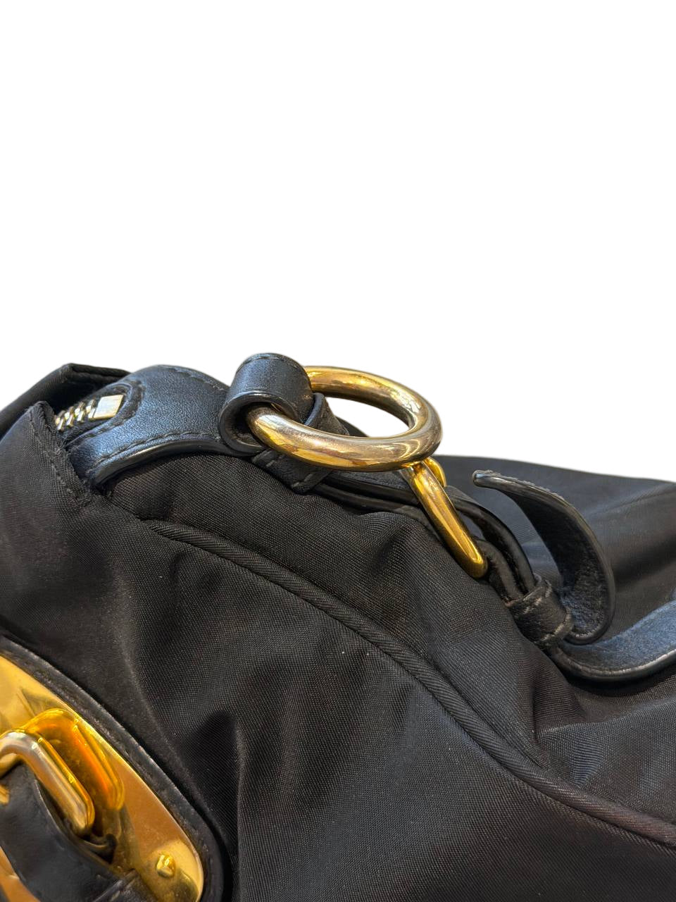 BORSA PRADA IN NYLON NERA HARDWARE DORATO