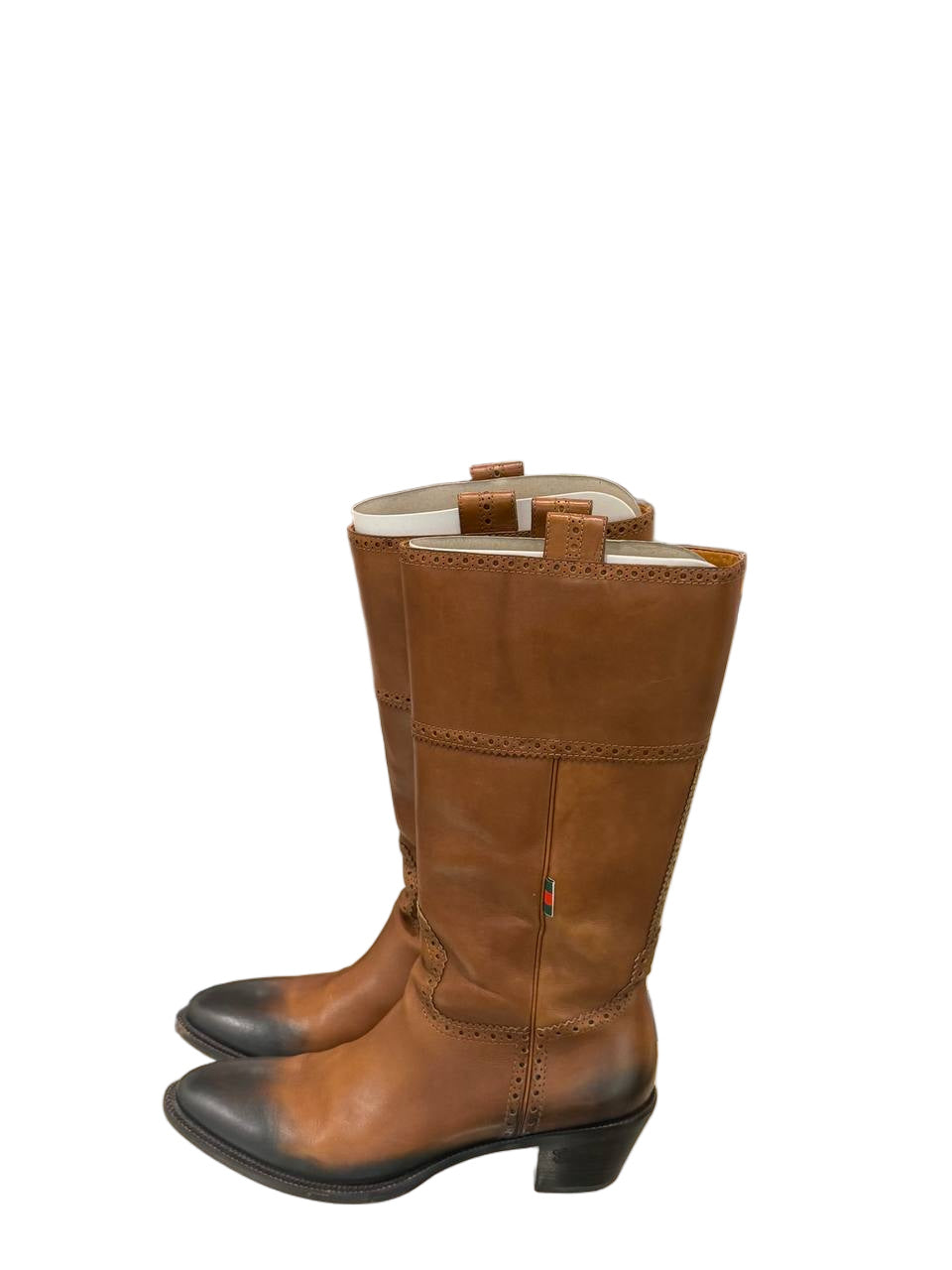 STIVALI GUCCI STILE CAMPEROS PELLE CUOIO PUNTA SCURA Nr 39.5
