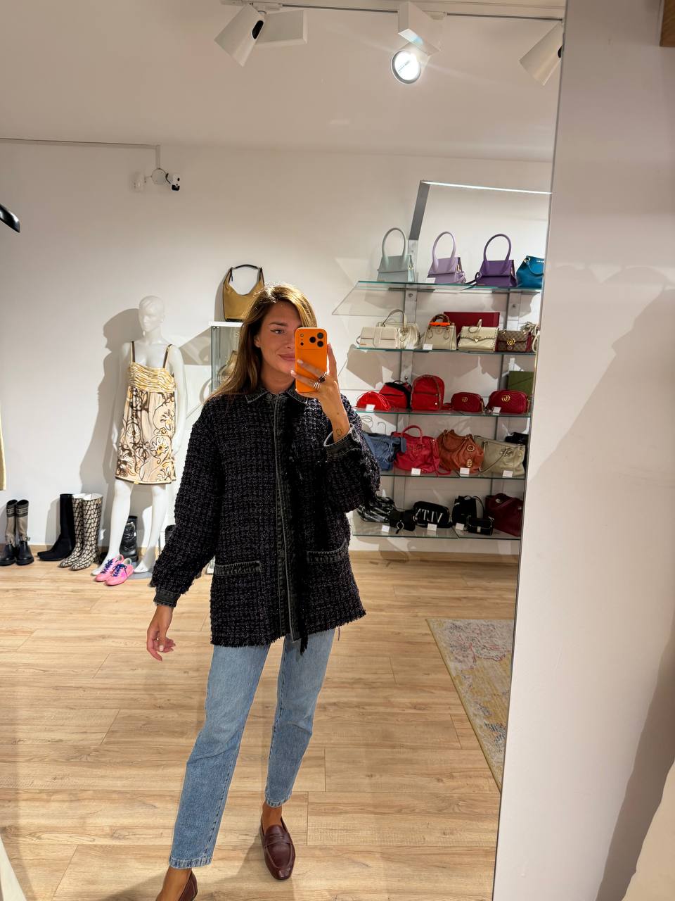 GIACCA DIESEL TWEED BOUCLÉ VIOLA E NERO DENIM OVERSIZE Tg XS