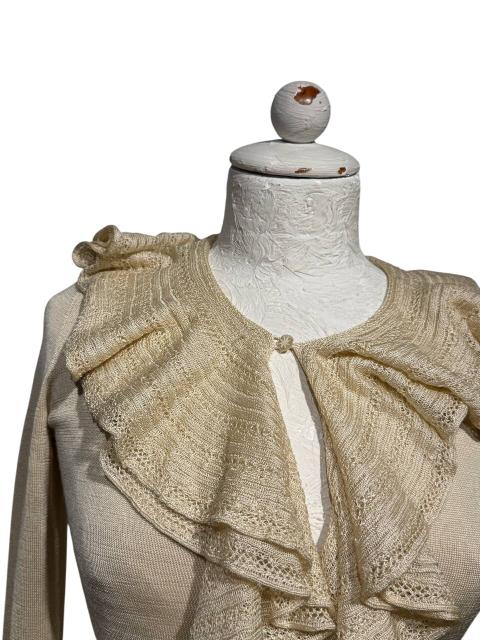 MAGLIA RALPH LAUREN SETA CASHMERE VOLANT CREMA Tg XS