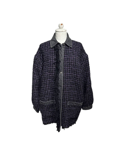 GIACCA DIESEL TWEED BOUCLÉ VIOLA E NERO DENIM OVERSIZE Tg XS