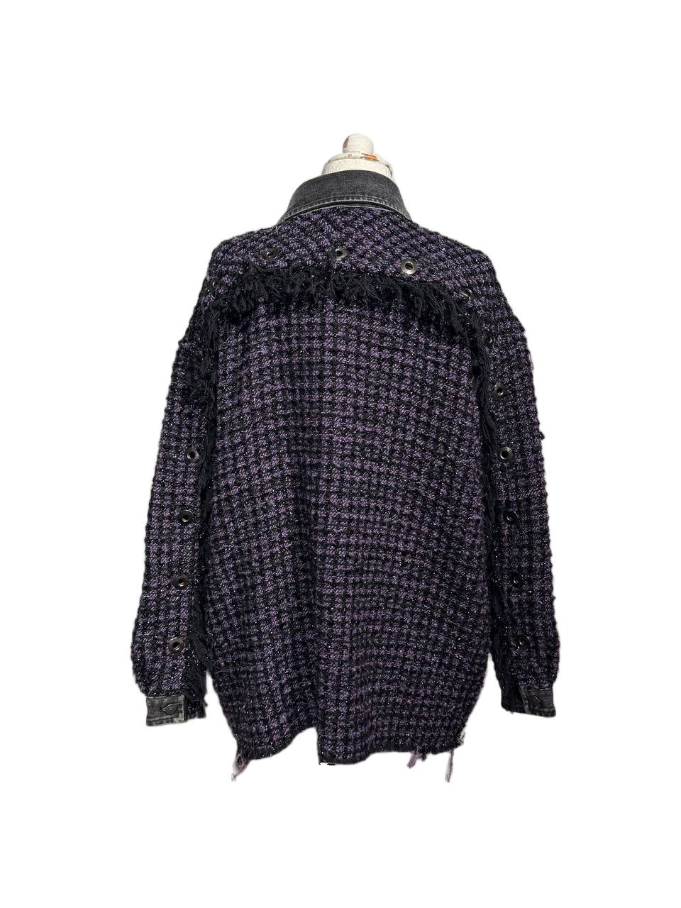 GIACCA DIESEL TWEED BOUCLÉ VIOLA E NERO DENIM OVERSIZE Tg XS