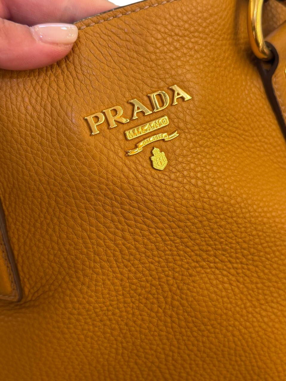 TOTE BAG PRADA PELLE VITELLO  OCRA / SENAPE