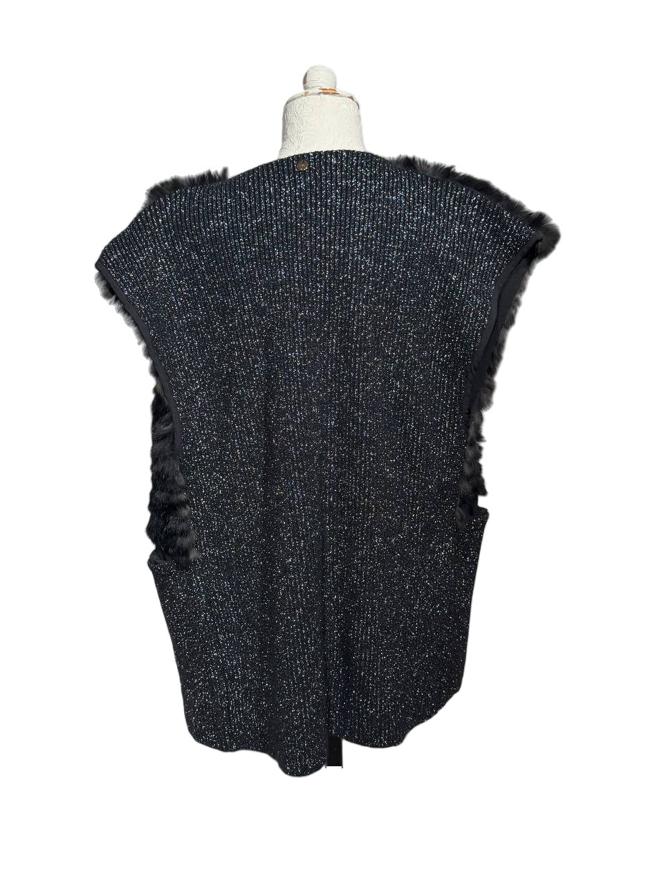 GILET PELLICCIA CONIGLIO LUREX NERO Tg 38