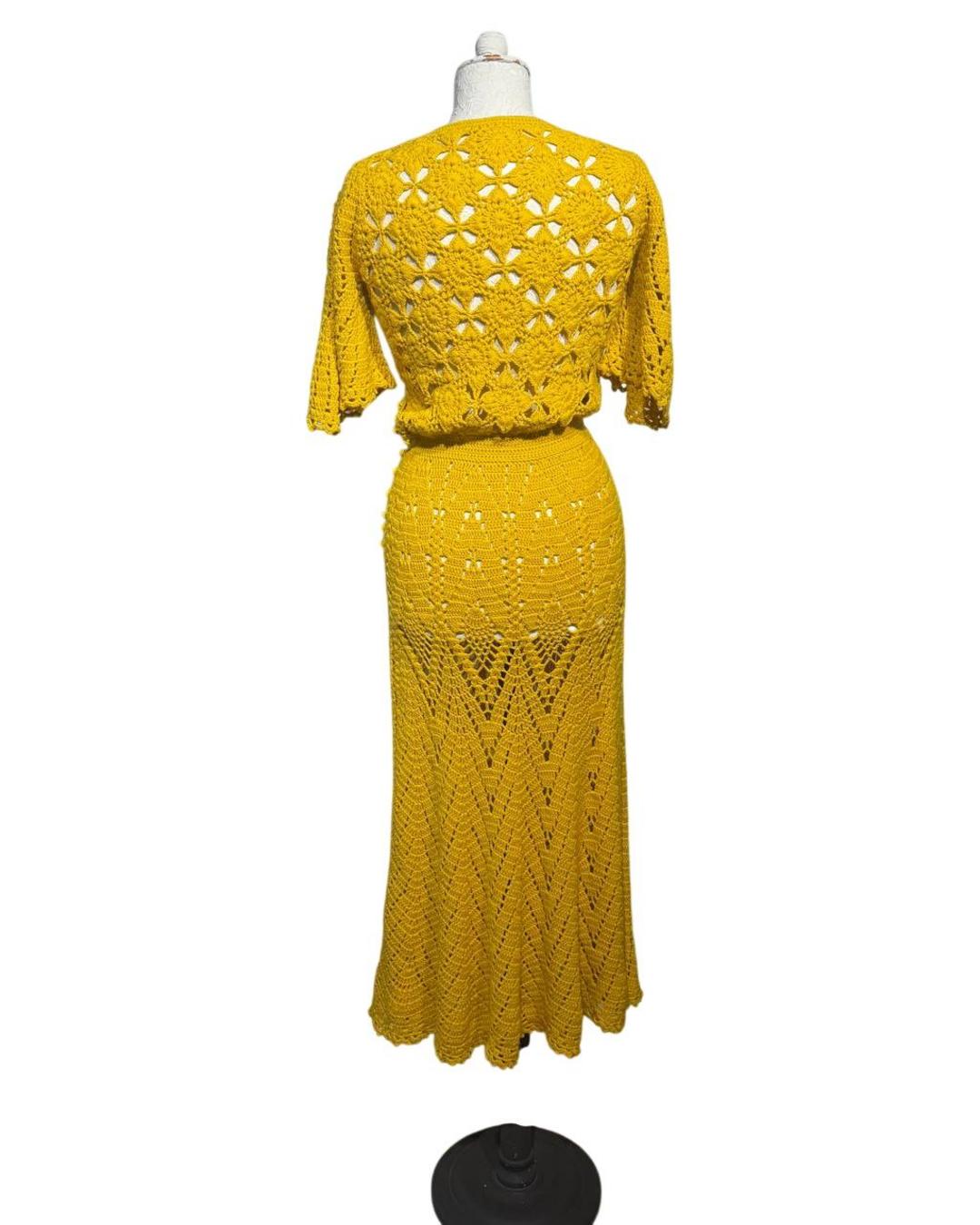 ABITO CROCHET GIALLO SENAPE ELISABETTA FRANCHI Tg 40